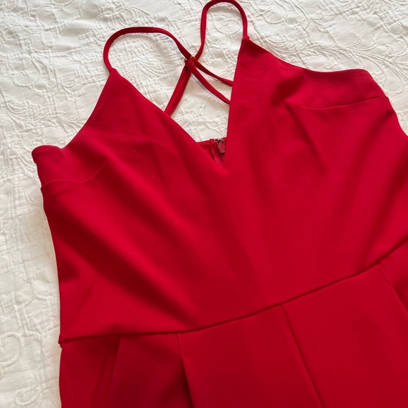 Express Deep V Red Jumpsuit - Picture 5 of 7